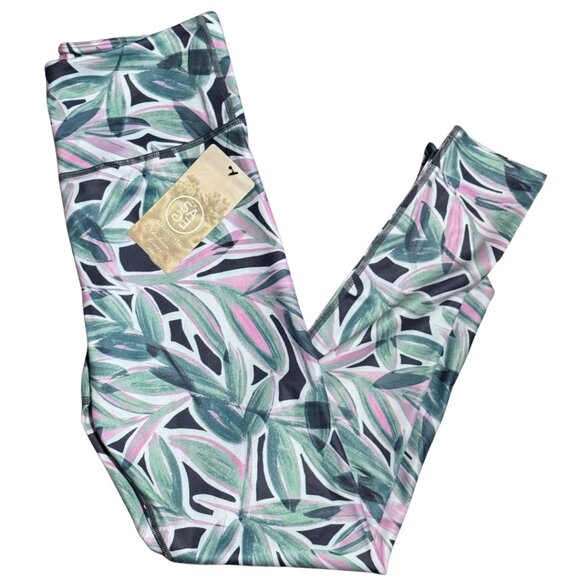 Sage Collective Leggings | Green Pink Leaf Print | Yoga / Workout Pants | Size S - Picture 6 of 9